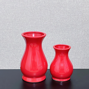 红色喜庆结婚订婚陶瓷花瓶一对台面禅意供品家居婚房插花器装饰品