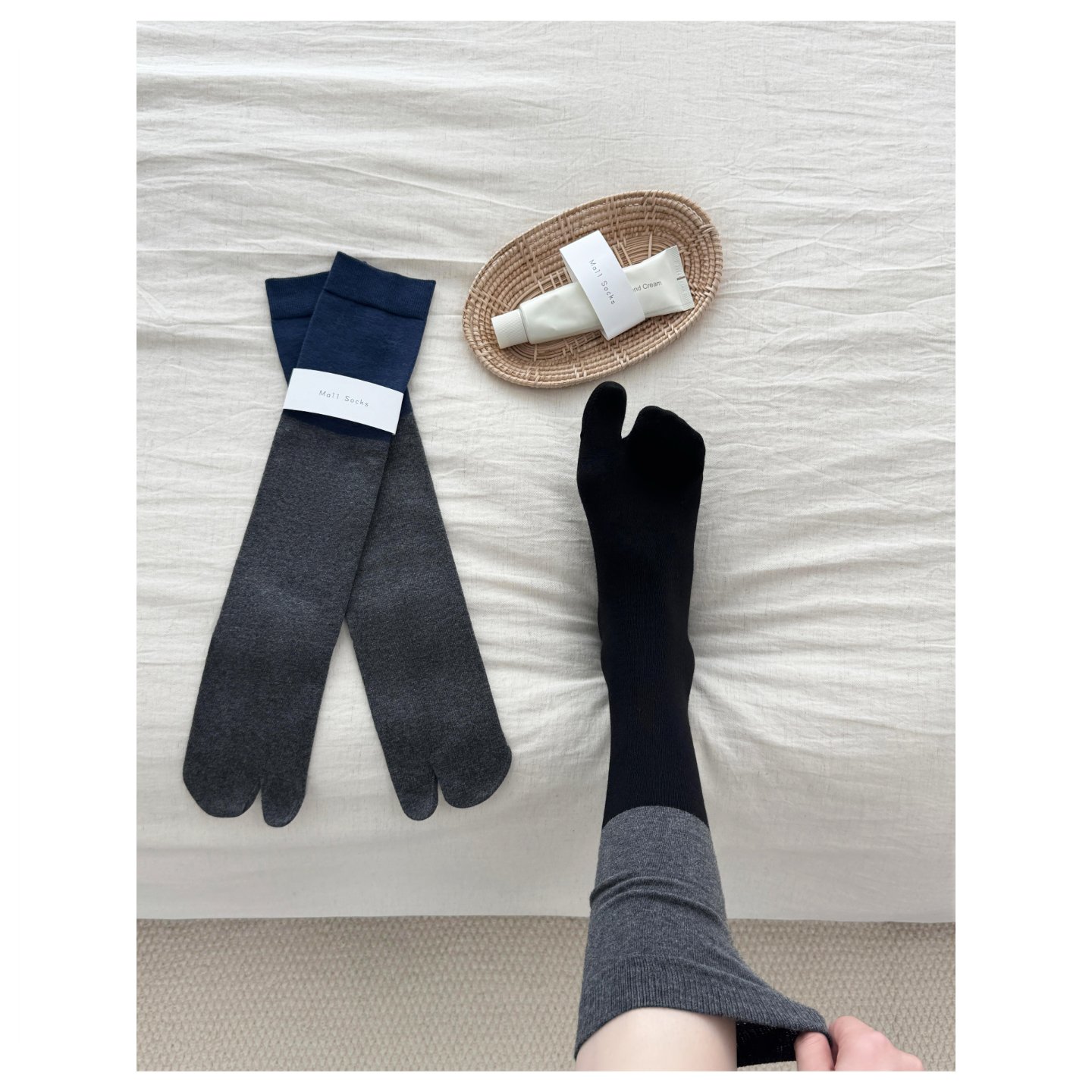 女士纯棉撞色分趾小腿袜