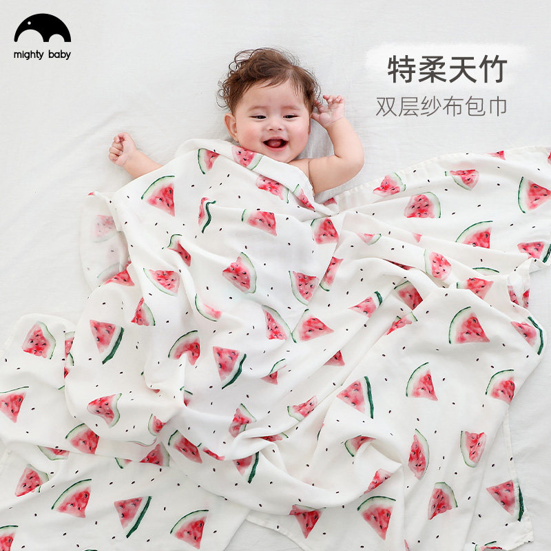 MIGHTYBABY新生婴儿单层竹棉纱布包巾夏季薄软盖肚襁褓毯子大方巾