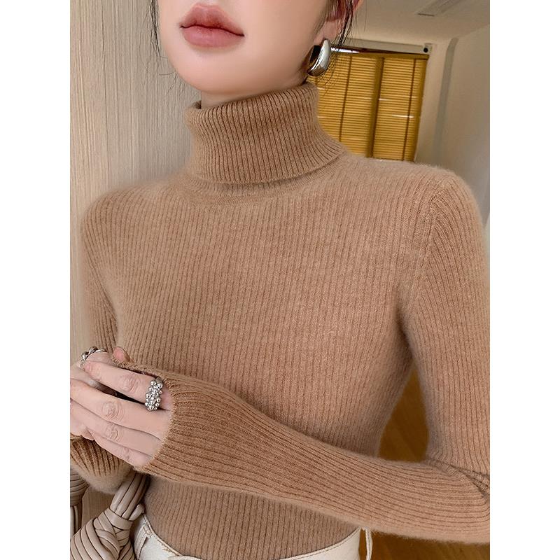 MONLOUVE极简风高领黑色毛衣秋冬加厚保暖针织衫显瘦软糯配大衣内