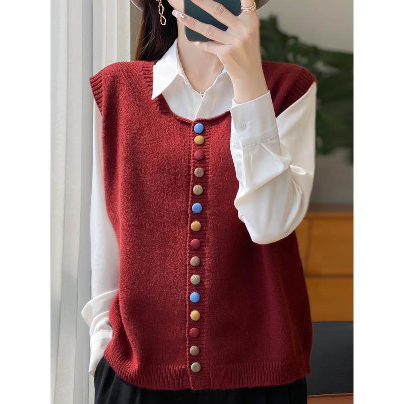 MONLOUVE2025新款文艺范休闲无袖时尚春秋季宽松针织马甲背心毛衣