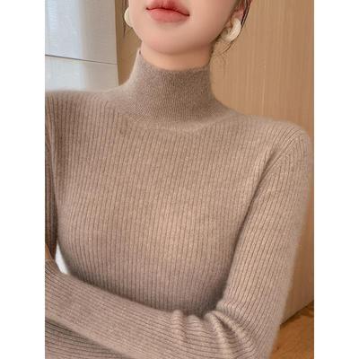 MONLOUVE高级感打底衫2025新款高领毛衣女秋冬修身内搭加厚黑色针