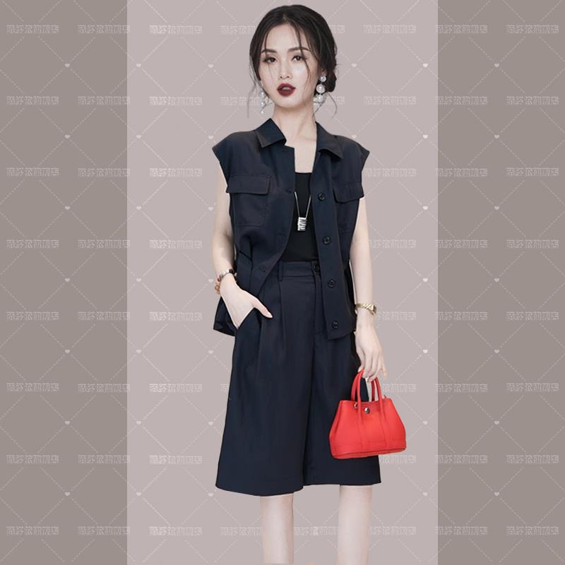 KATTERLLG2025夏季新款时尚套装松弛感高级黑色无袖马甲西装裙裤