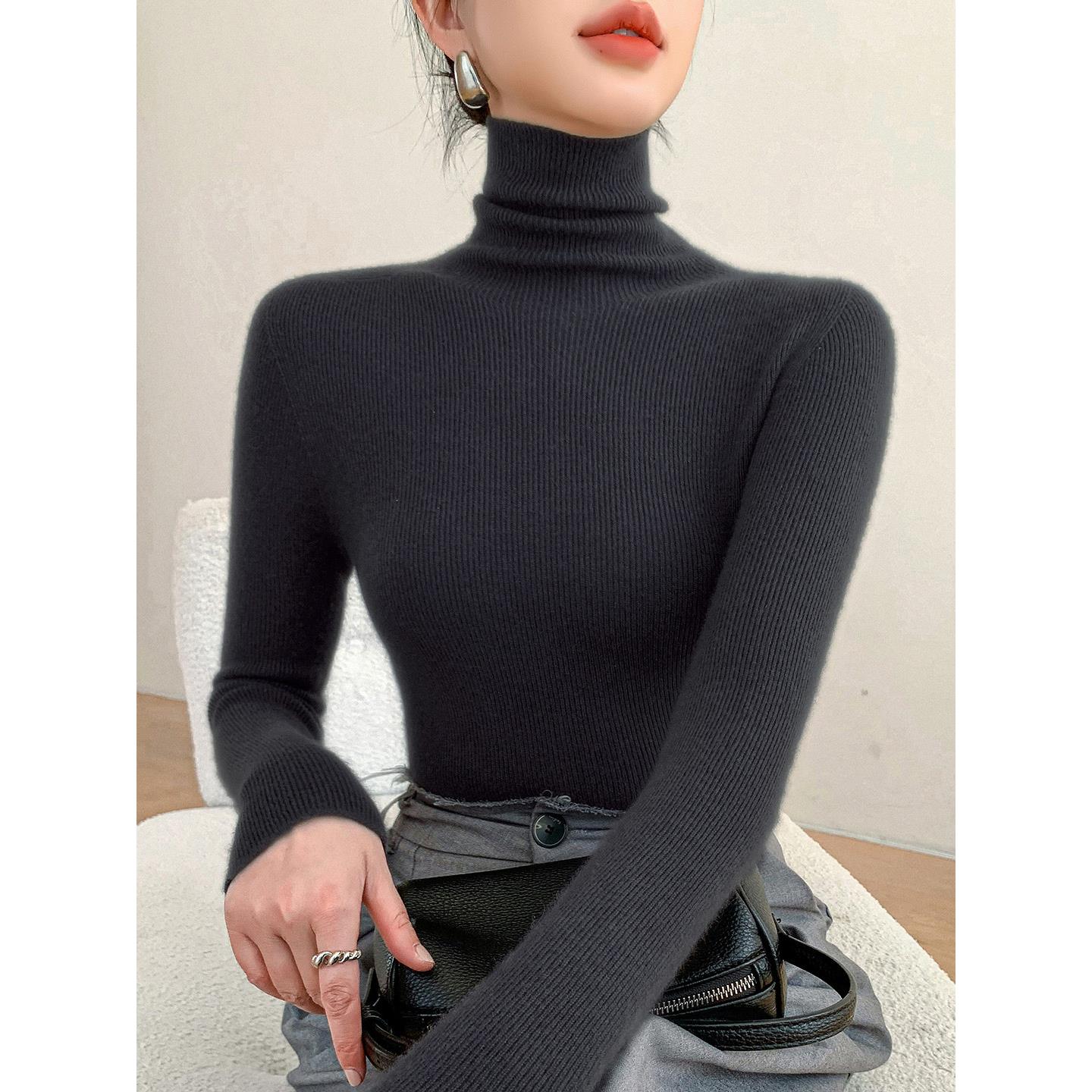 MONLOUVE无缝高级感软糯高领打底衫女爆款冬季内搭针织衫堆堆领修