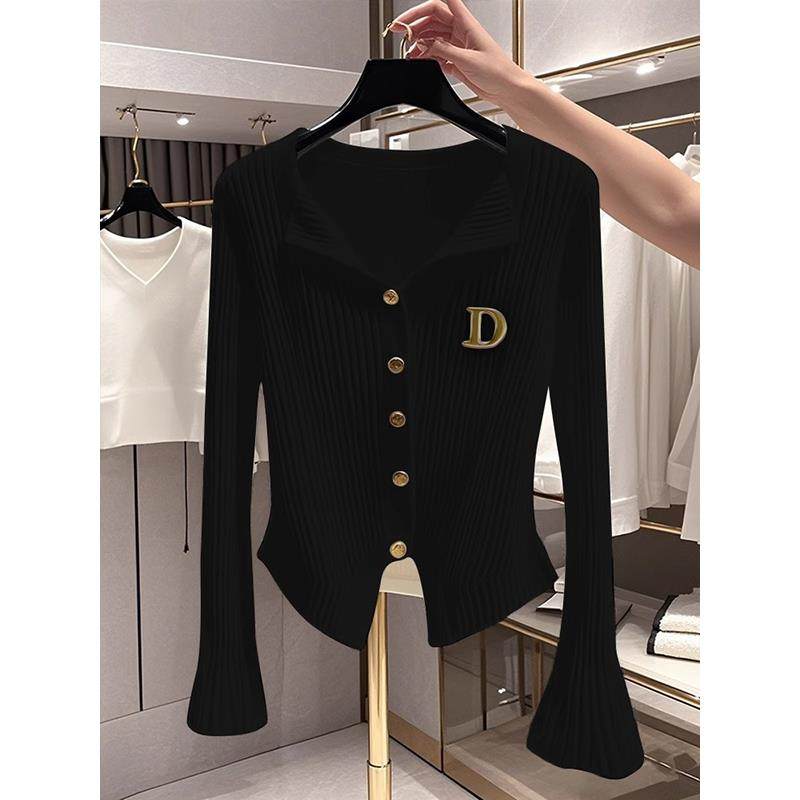 MONLOUVE秋冬独特修身毛衣针织打底开 衫女内搭高级设计感小众喇