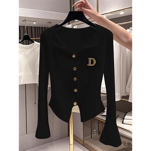 MONLOUVE秋冬独特修身毛衣针织打底开 衫女内搭高级设计感小众喇