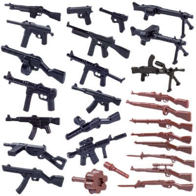 乐玩具二战军事武器人仔配件MP40枪械武器手榴弹小颗粒拼插积木高