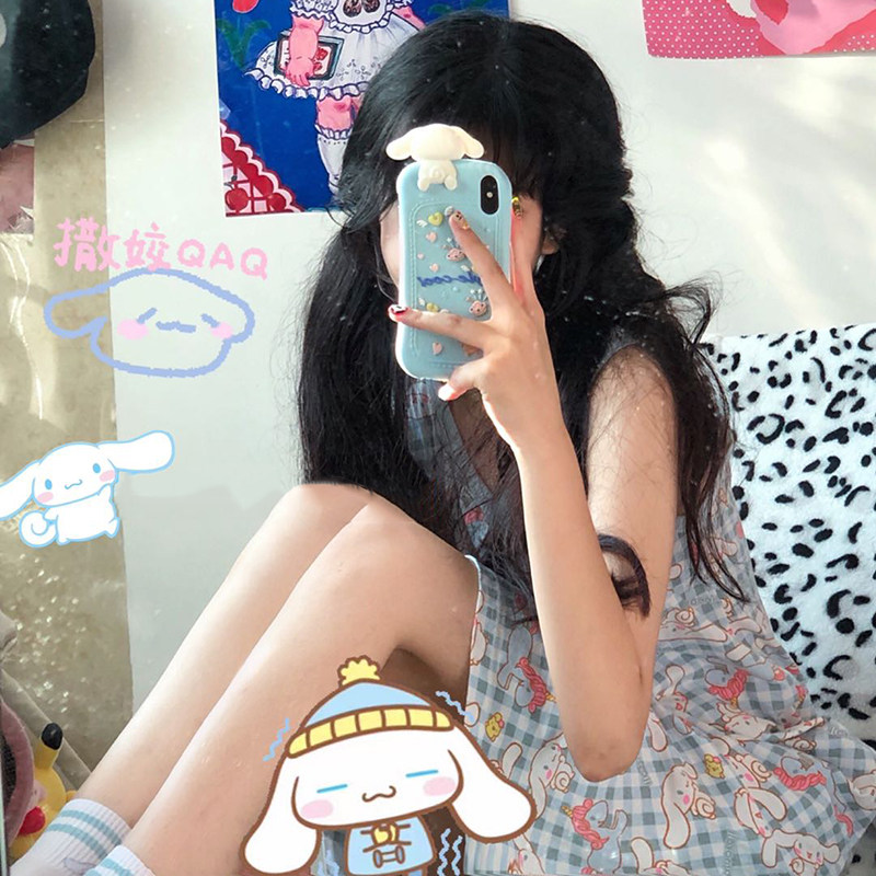 귀여운 계피 개 민소매 라운드 넥 잠옷 느슨한 가정 의류 학생 여름 달콤한 얇은 치마 소녀 의류 겉옷