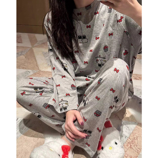 宽松家居服套装 可爱KT猫长袖 ins风高颜值睡衣女春秋季 遛弯睡衣裤