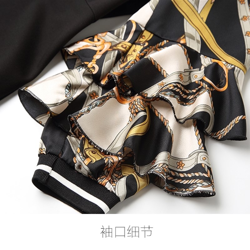 好2021新款早春秋袖印花拼接z法式中老年春款连衣裙女减龄假两件