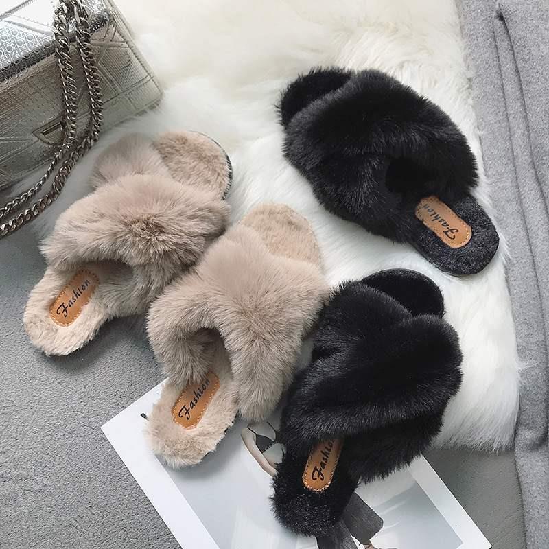 fleece slippers for women autumn winter flat fur shoes