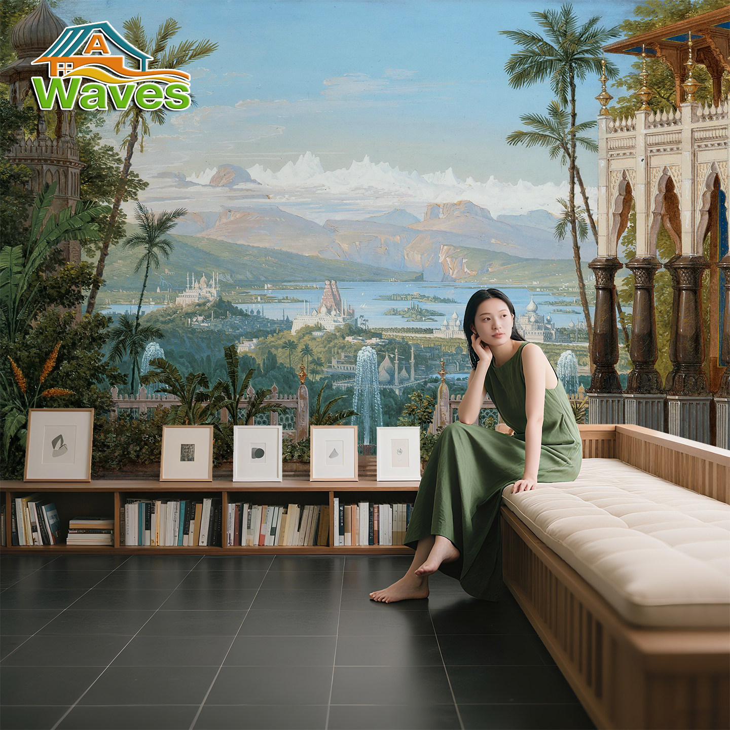 欧式海景风景油画墙布客厅电视背景墙壁画无缝贴沙发轻奢法式墙纸