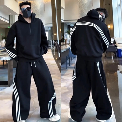 秋冬新款重磅三条杠休闲运动套装