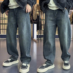 冬季重磅加绒加厚弯刀水洗牛仔裤男时尚简约宽松百搭休闲直筒长裤