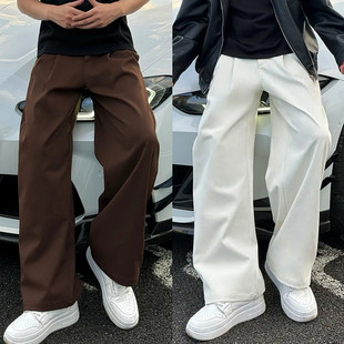 简约捏褶西装 美式 休闲裤 男士 秋季 高级感痞帅直筒弯刀阔腿裤 新款