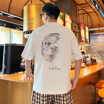 夏季轻奢痞帅印花宽松短袖T恤男