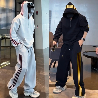 秋冬半拉链经典三条杠休闲套装