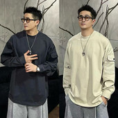 新款 口袋男士 美式 秋季 重磅圆领长袖 T恤男宽松百搭工装 打底衫 卫衣