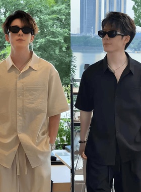 夏季新款男士莱赛尔天丝混纺短袖衬衫凉感休闲百搭透气衬衫款上衣