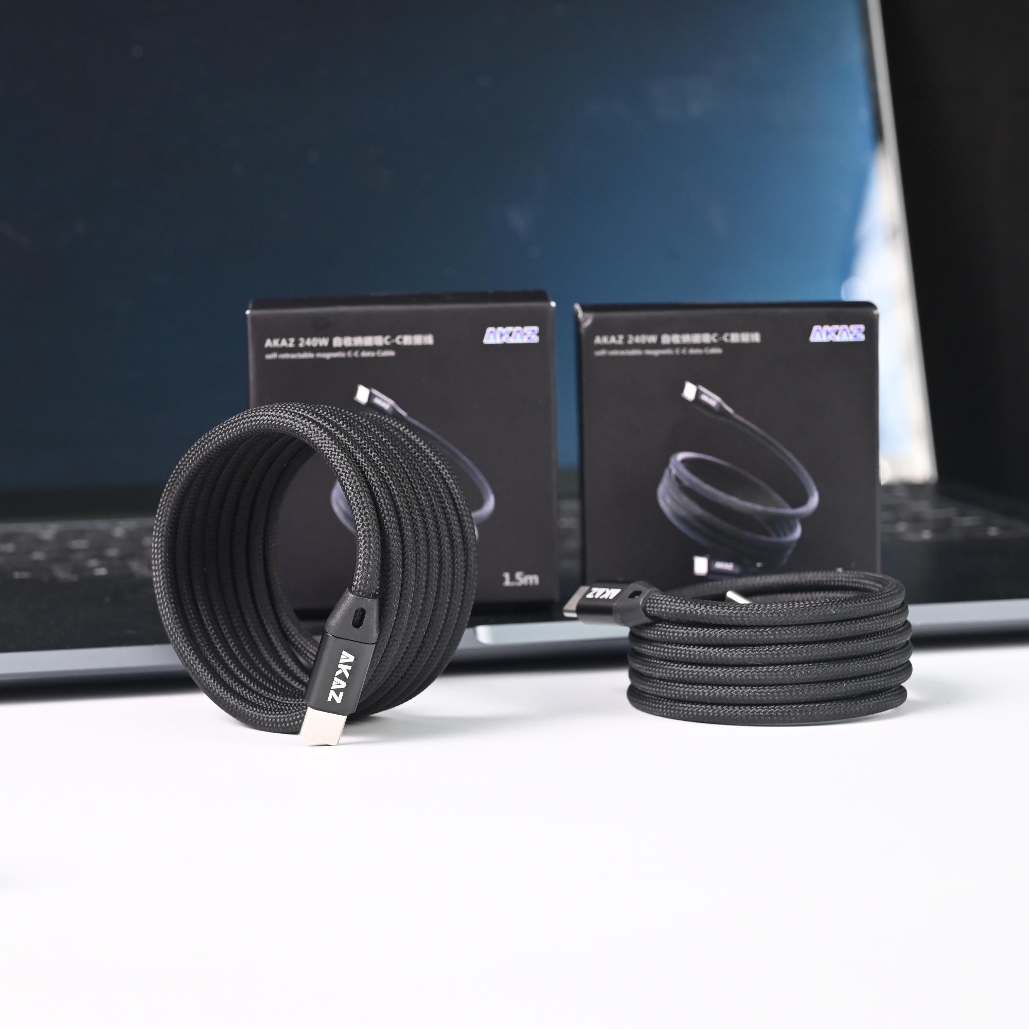 AKAZ磁吸双C数据线PD快充240W吸附收纳编织两端typec口标准USB-C线usb2.0传输
