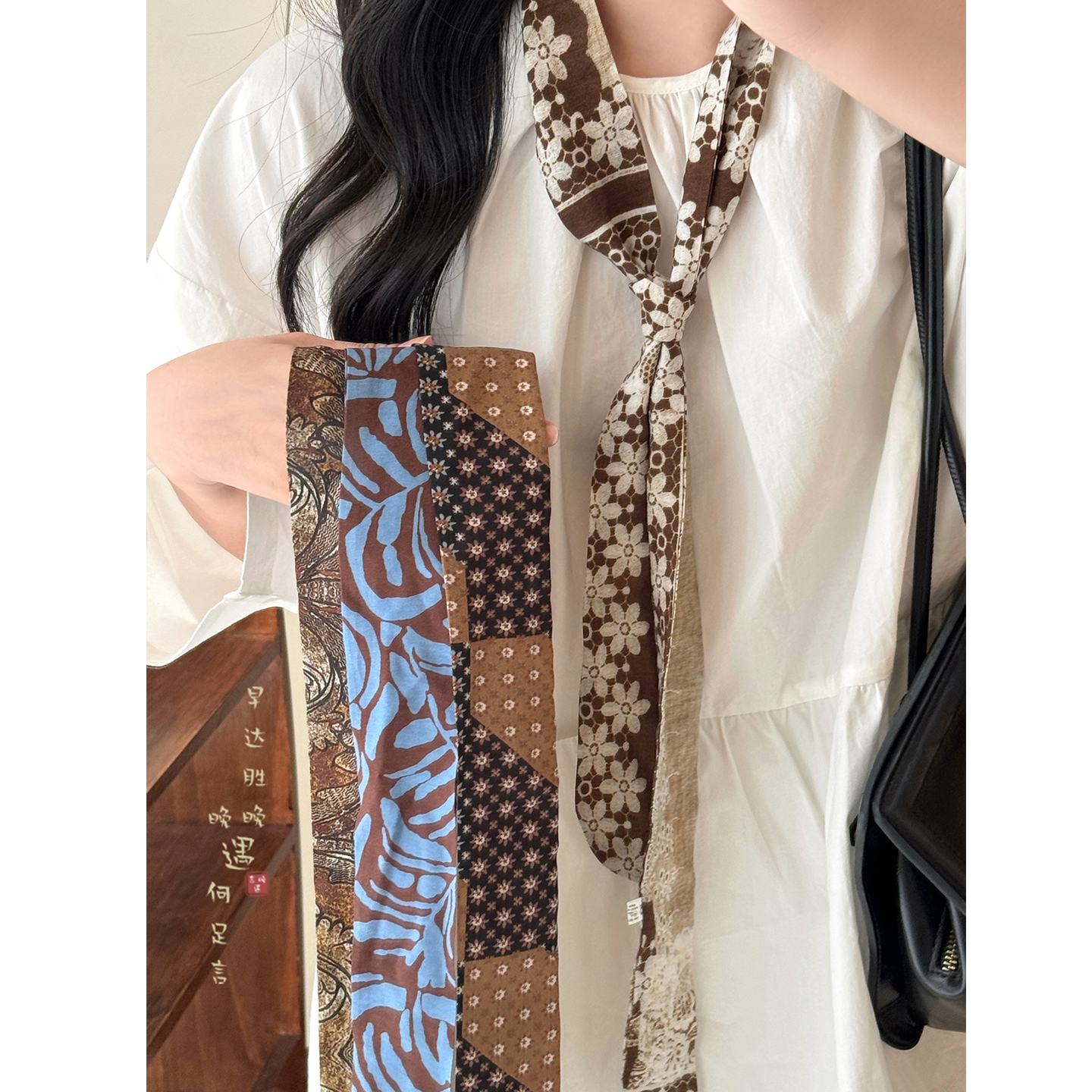 复古印花多色长条丝巾女高级感系脖领巾围脖护颈围巾搭配衬衫配饰