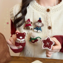 圣诞节 配大衣毛衣别针胸花固定扣 可爱红色毛绒小熊玩偶胸针女款