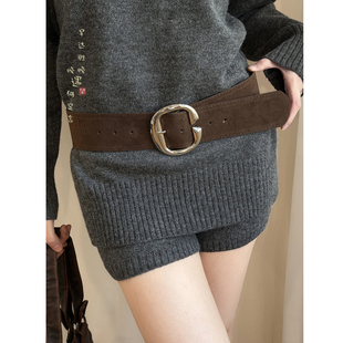 复古咖色绒面卡扣宽腰带女款高级感配大衣毛衣皮带装饰腰间配饰品