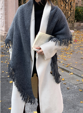针织灰色披肩外搭女2025年新款三角围巾旗袍披肩秋冬季保暖高级感