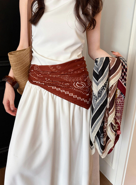 民族风红色系脖丝巾女复古搭配衬衫颈饰高级感装饰腰带腰间配饰品