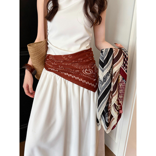 民族风红色系脖丝巾女复古搭配衬衫颈饰高级感装饰腰带腰间配饰品