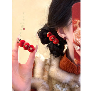 「冰糖葫芦」新年红色流苏发夹女新中式儿童刘海侧边夹鸭嘴夹发饰