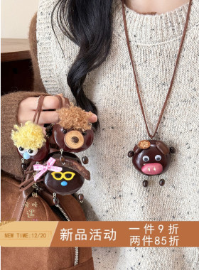 卡通平安豆吊坠项链复古毛衣链