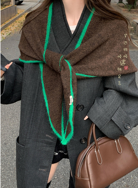 柔幕幻色~100%羊毛咖色三角巾围巾女冬季高级感披肩两用围脖护颈