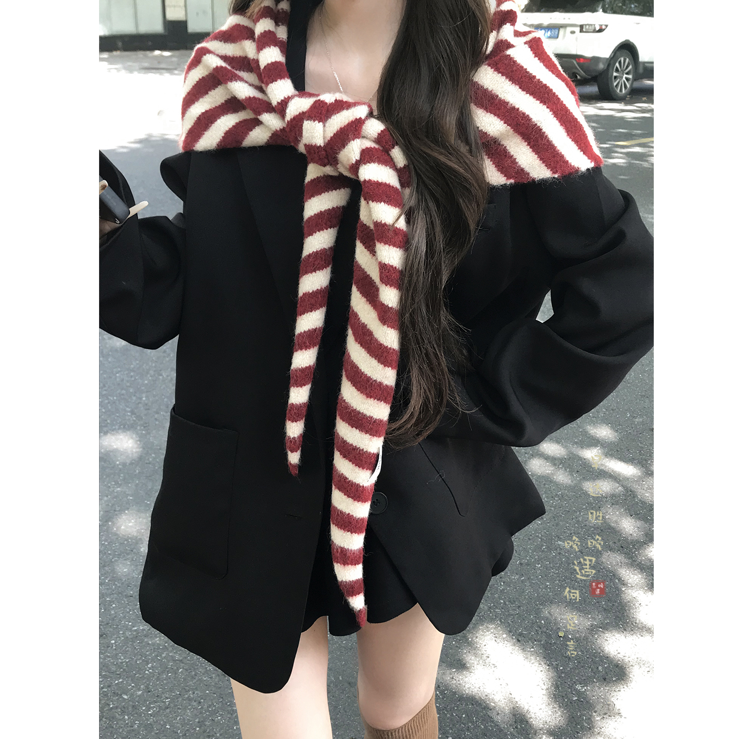 毛绒条纹披肩韩系氛围感