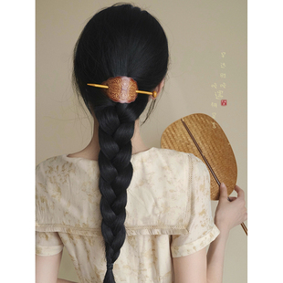 ［秋桂］八字结皮革发簪女新中式复古后脑勺发钗巨好看的国风发饰