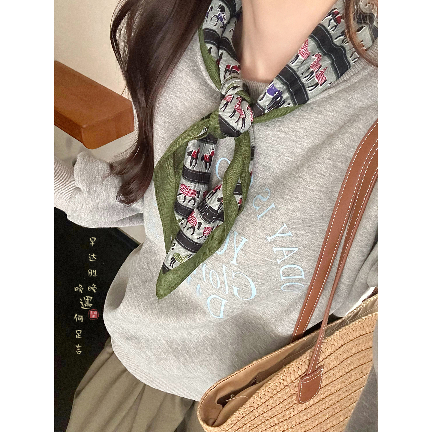 绿色小马丝巾复古高级感腰带