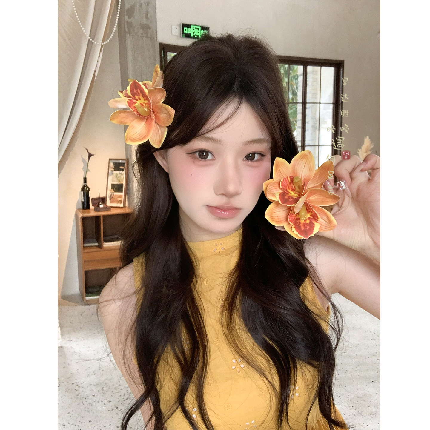 夏日花海~度假风蕙兰花朵发夹女海边旅游拍照侧边夹发卡头饰发饰