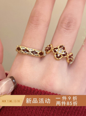 复古红色珐琅戒指超好看指环