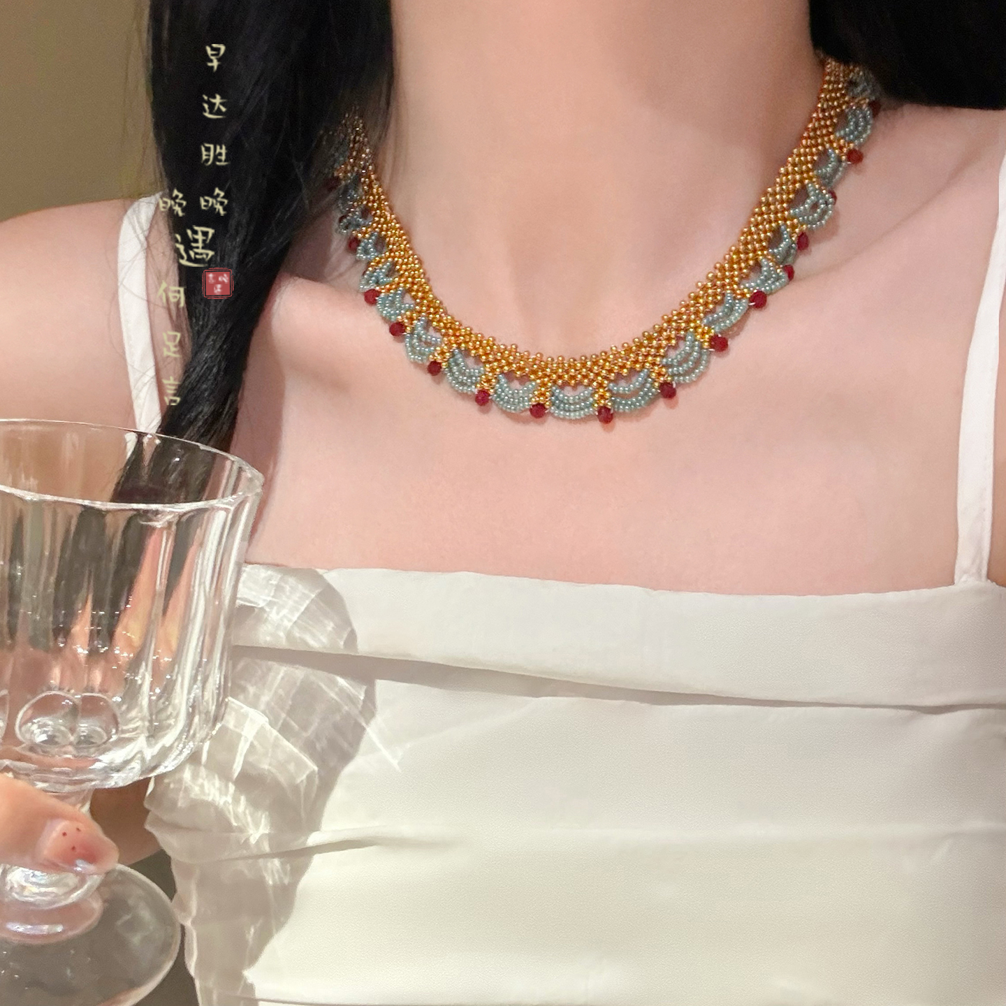 小米珠蕾丝项链新中式国风