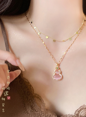 中国风粉色玉葫芦项链女2025新款爆款锁骨链轻奢高级感颈链配饰品