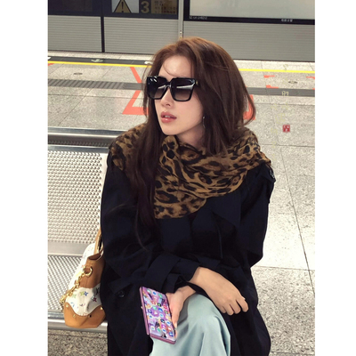 豹纹薄款系脖丝巾韩系氛围感
