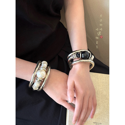 蓝松石蛇形黑色手镯藏式做旧