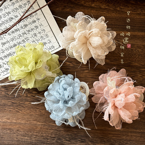 甜美氛围感超仙花朵羽毛抓夹女复古高级感盘发鲨鱼夹春夏百搭发饰