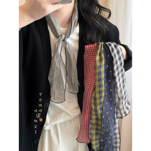 100%棉麻格子长条丝巾女2025新款 饰搭配系脖护颈领巾 高级感围巾装