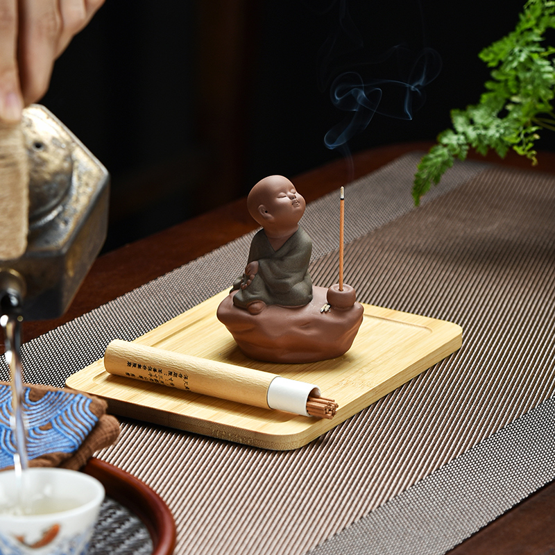 陶瓷小和尚线香炉禅意人物香插香座香薰炉家用室内熏香香道小摆件