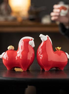 新中式马上有钱摆件小唐马高档客厅办公室装饰生肖马开业乔迁礼品