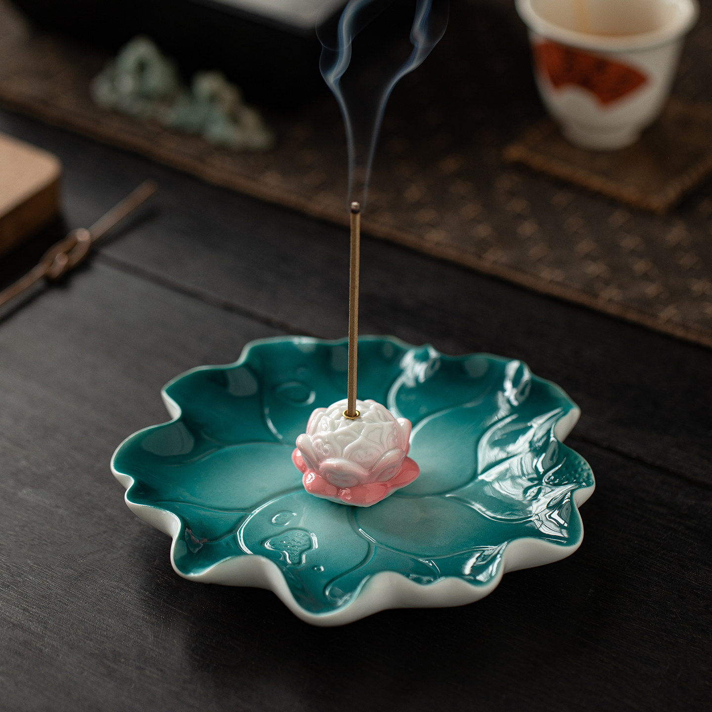 陶瓷荷叶莲花线香插香座禅意书房茶室桌面高级感香薰炉摆件点香器,家居饰品,香托/香盘/香座/香插,淘宝优惠券,粉丝福利购,淘宝优惠卷