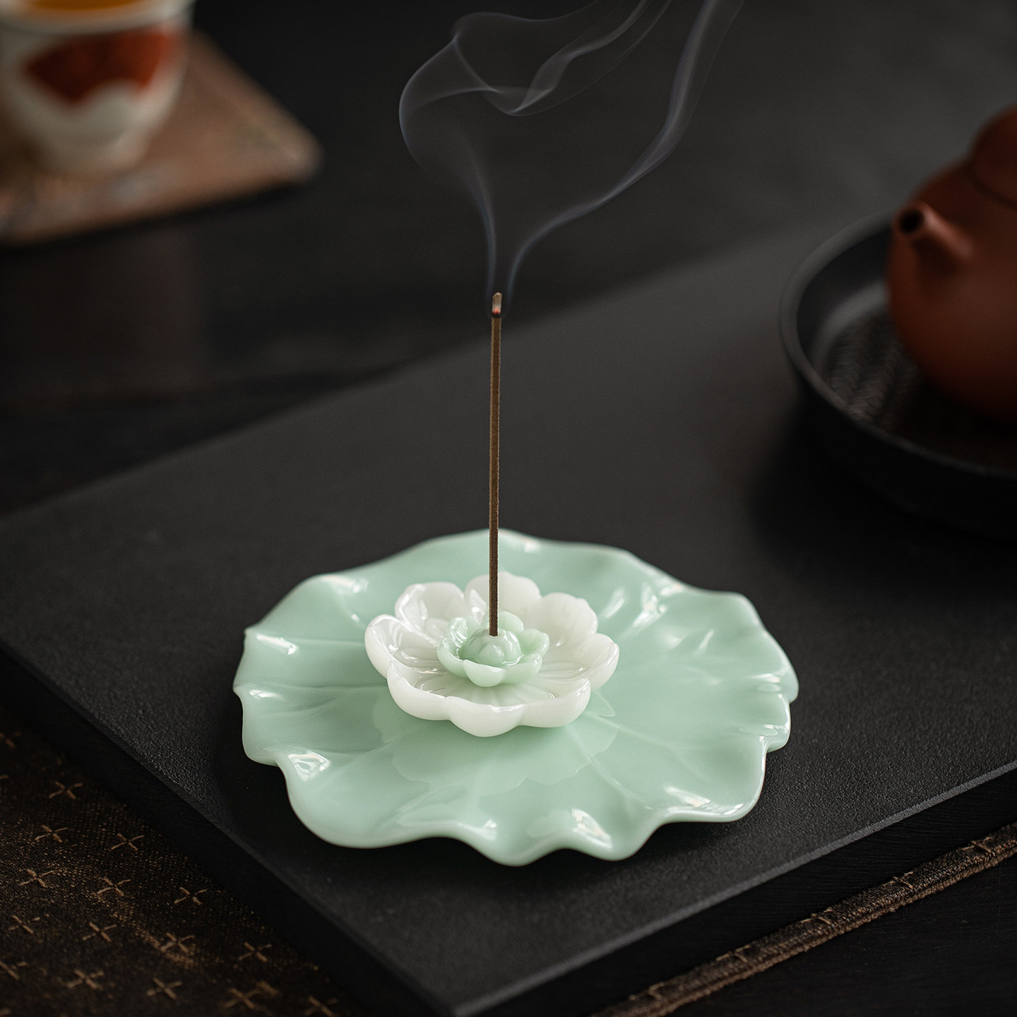 璞玉冰种白瓷莲花线香炉禅意香插香座家用室内檀沉香薰炉茶道摆件