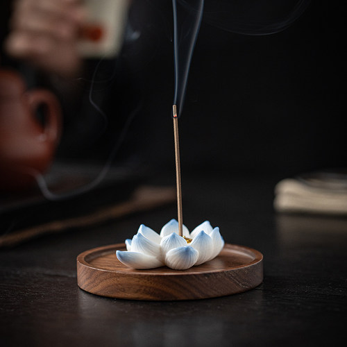 陶瓷莲花线香插座，禅意香道装饰