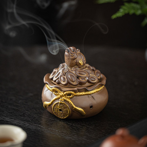 招财金蟾陶瓷盘香炉家用香薰炉